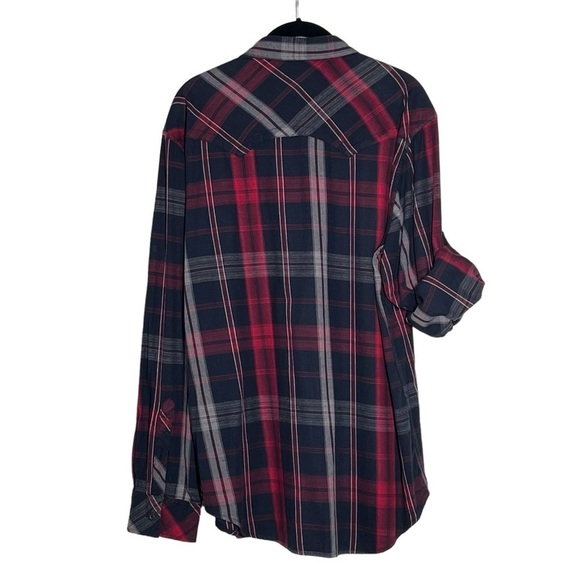 HELIX Western Red Black Plaid Long Sleeve Button Down Men's Shirt Size L - Picture 12 of 16